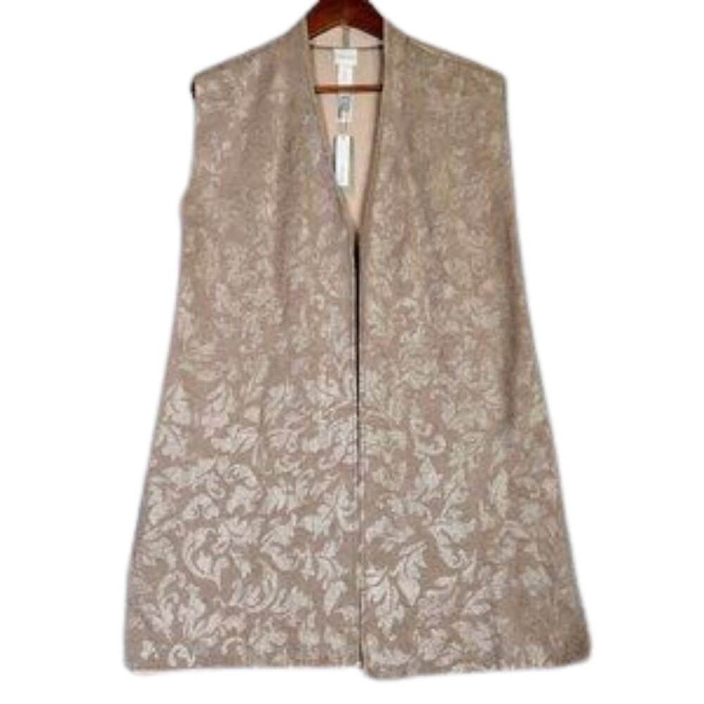 Chico's Shine Cardigan Women's 1 Tan Jacquard Print Reversible Sleeveless NWT